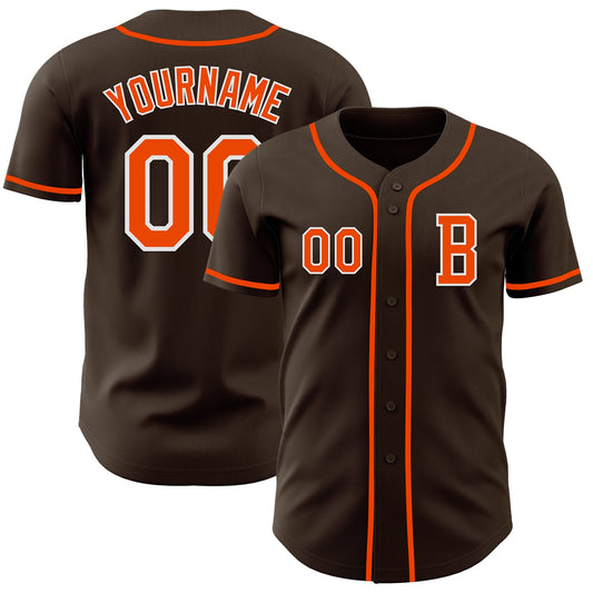 Custom Brown Orange-White Authentic Baseball Jersey - Main View