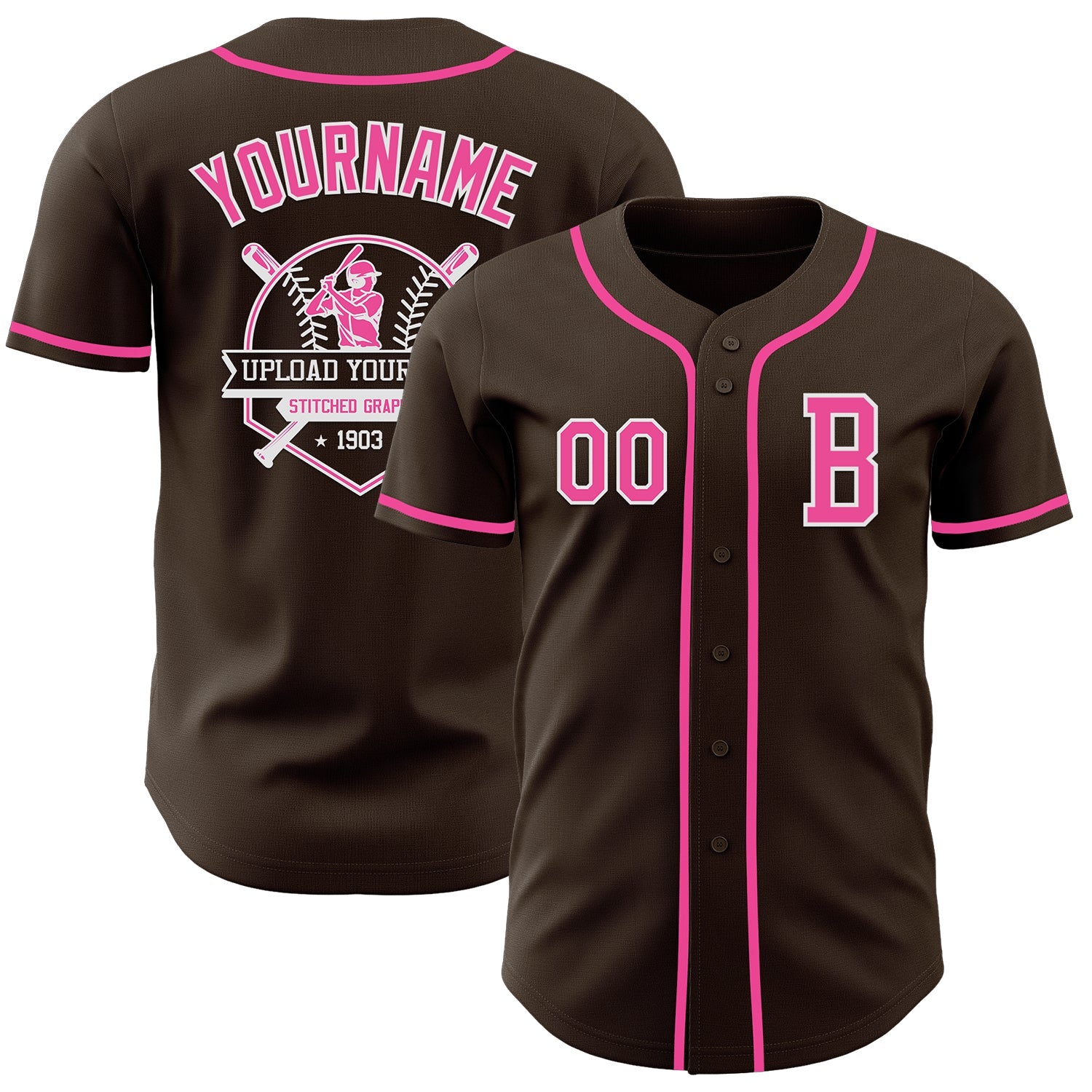 Custom Brown Pink-White Authentic Baseball Jersey view 5