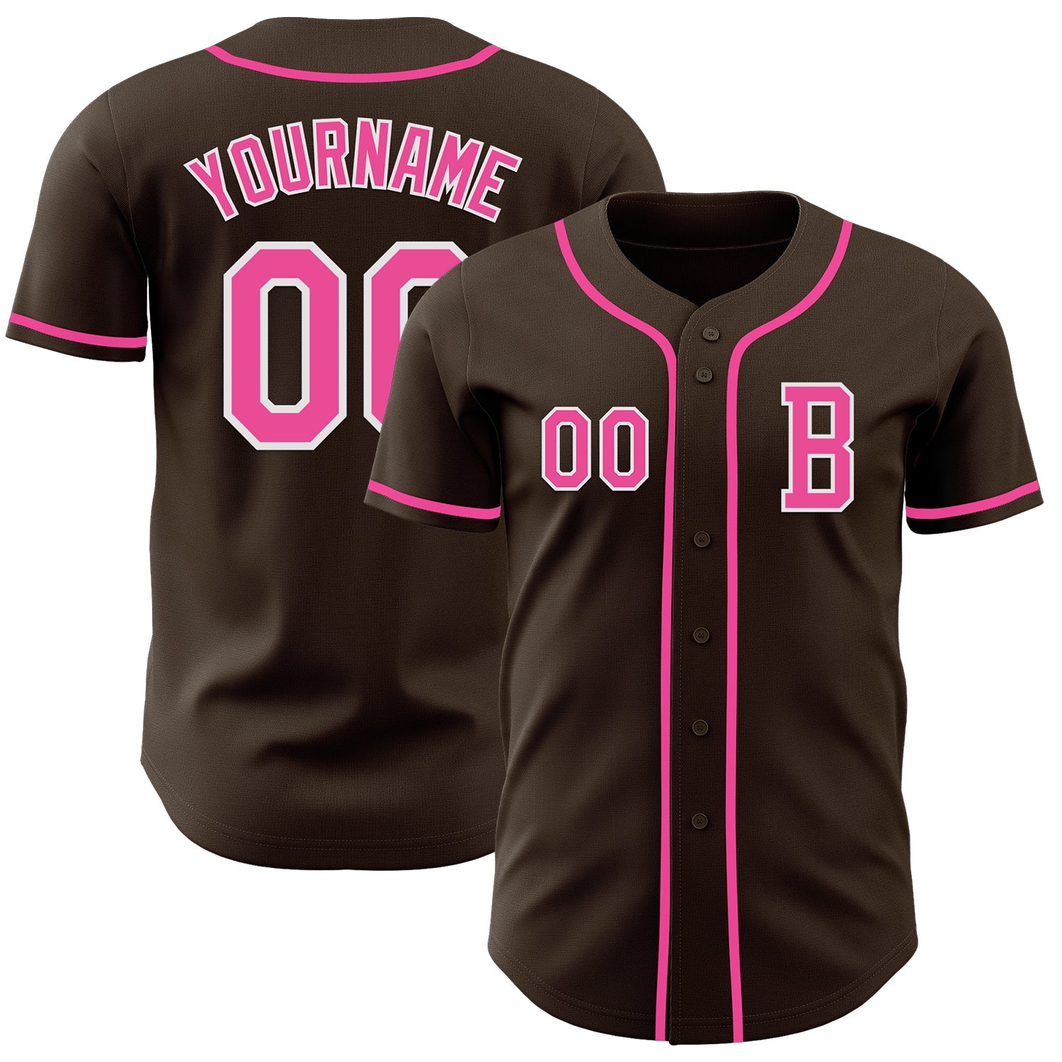 Custom Brown Pink-White Authentic Baseball Jersey - Main View
