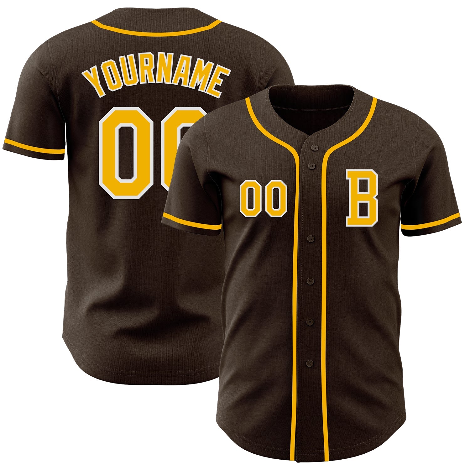 Custom Brown Gold-White Authentic Baseball Jersey - Main View