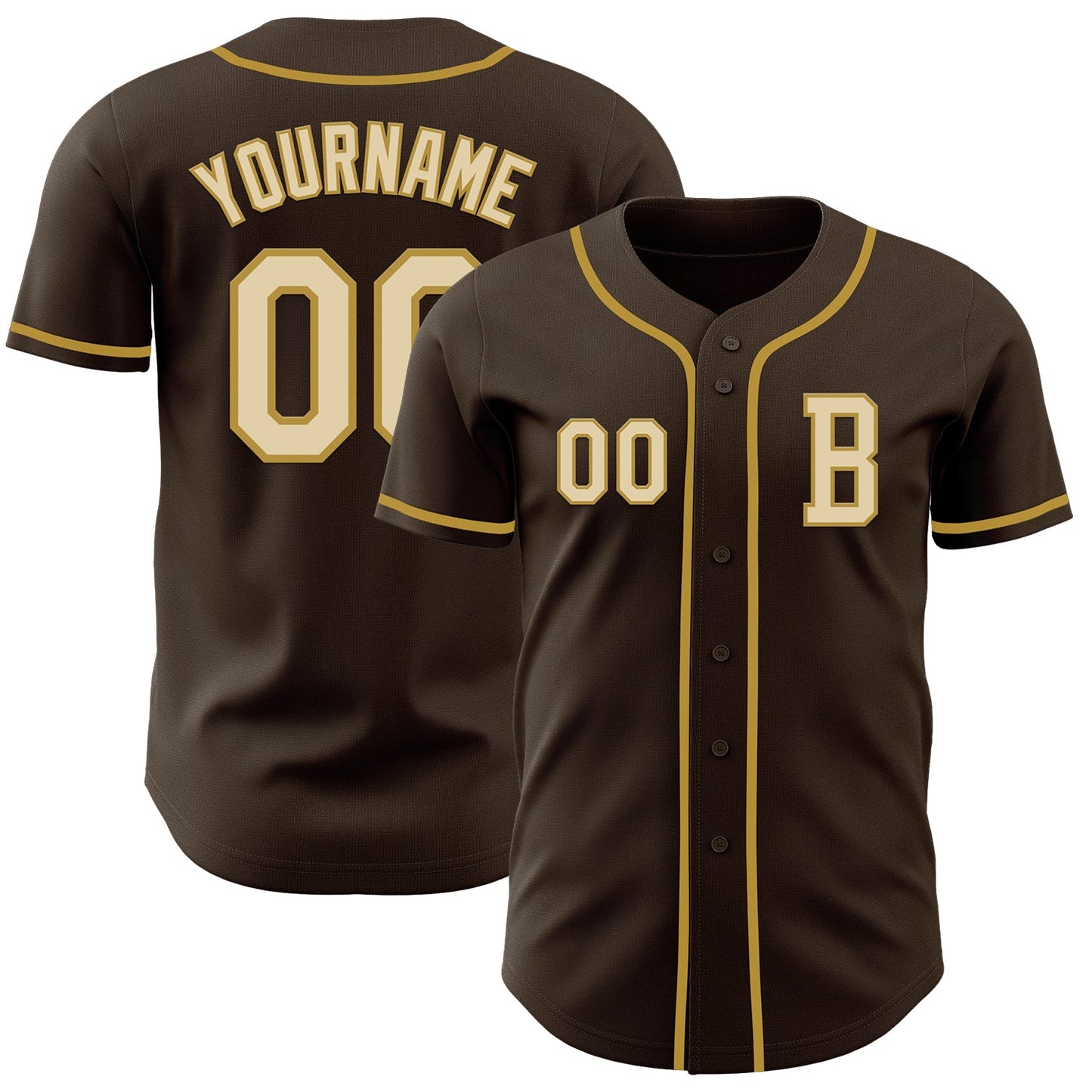 Custom Brown Cream-Old Gold Authentic Baseball Jersey - Main View