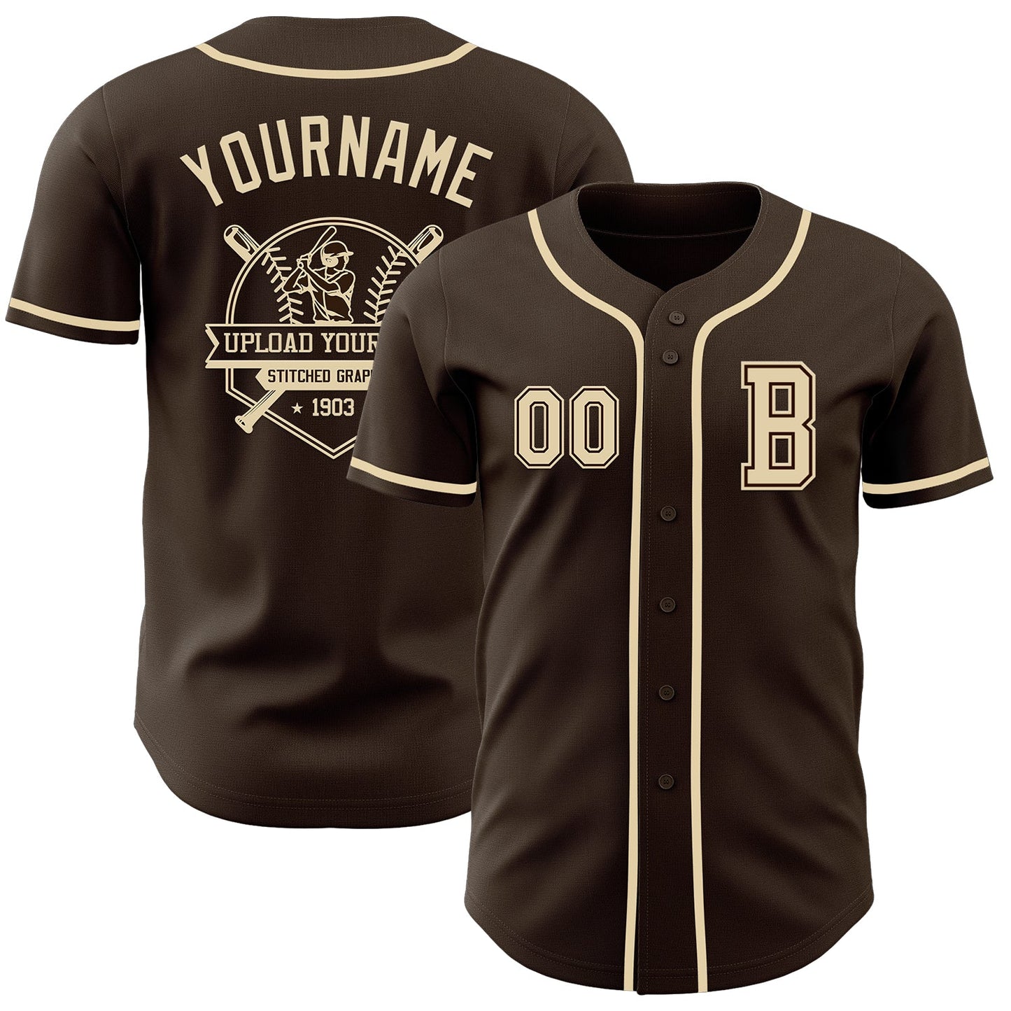 Custom Brown Cream Authentic Baseball Jersey view 5