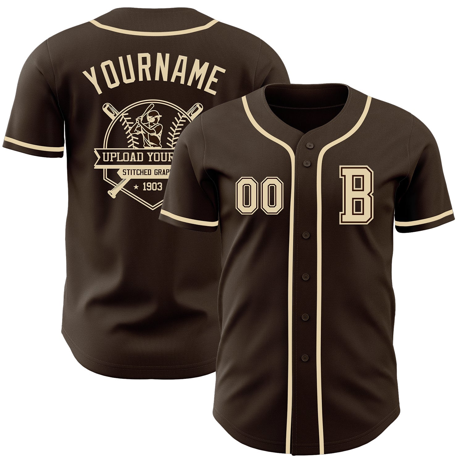 Custom Brown Cream Authentic Baseball Jersey view 5