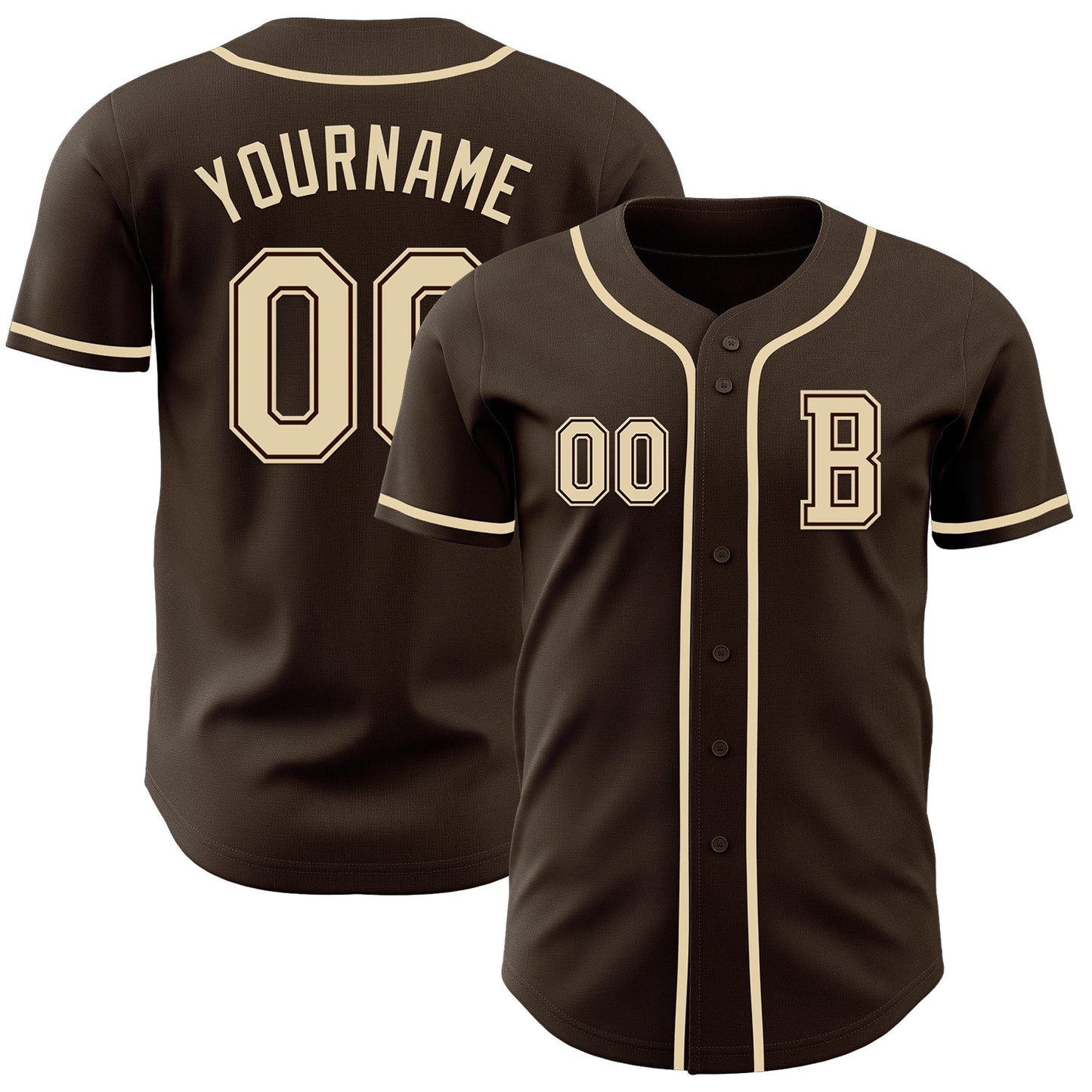 Custom Brown Cream Authentic Baseball Jersey - Main View