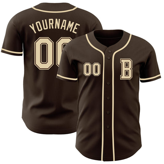 Custom Brown Cream Authentic Baseball Jersey - Main View
