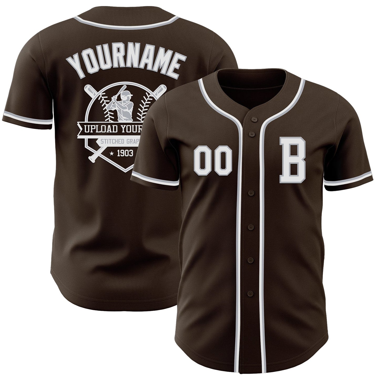 Custom Brown White-Gray Authentic Baseball Jersey view 5