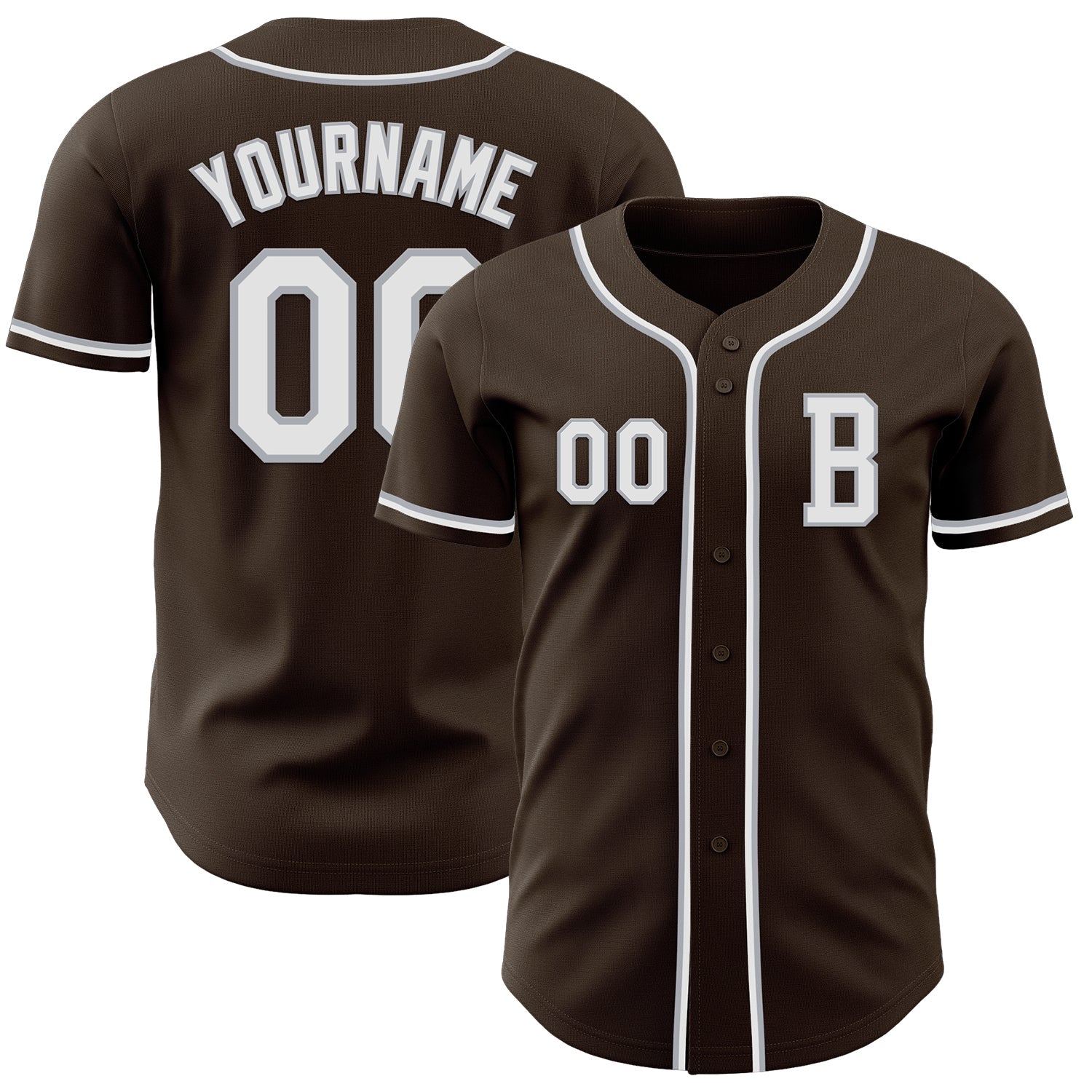Custom Brown White-Gray Authentic Baseball Jersey - Main View
