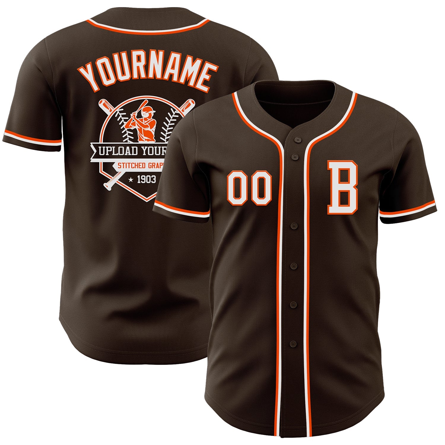 Custom Brown White-Orange Authentic Baseball Jersey view 5