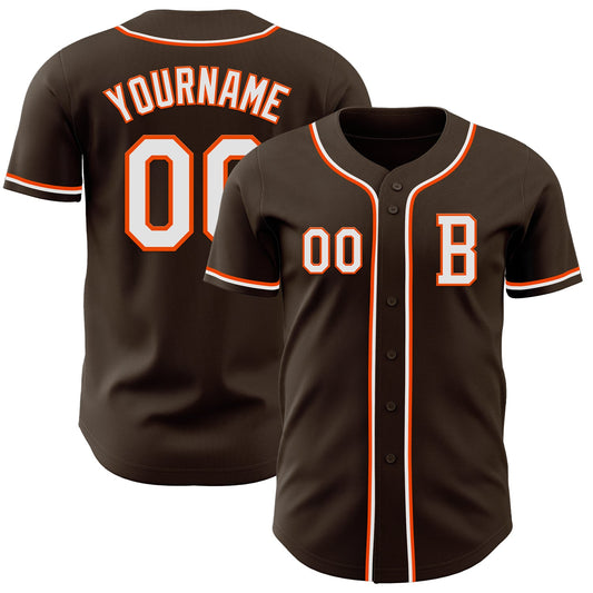 Custom Brown White-Orange Authentic Baseball Jersey - Main View