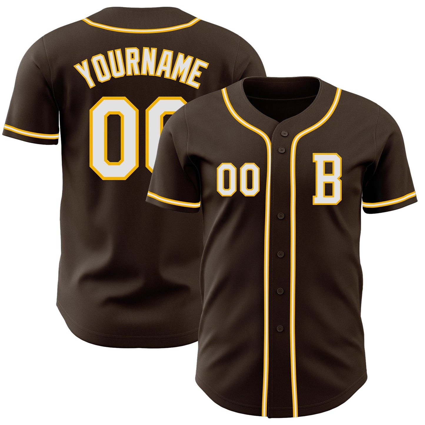 Custom Brown White-Gold Authentic Baseball Jersey - Main View
