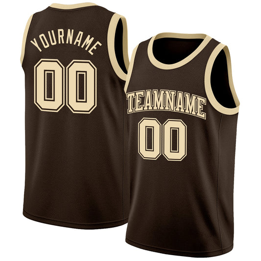Custom Brown Cream Authentic Basketball Jersey - Main View