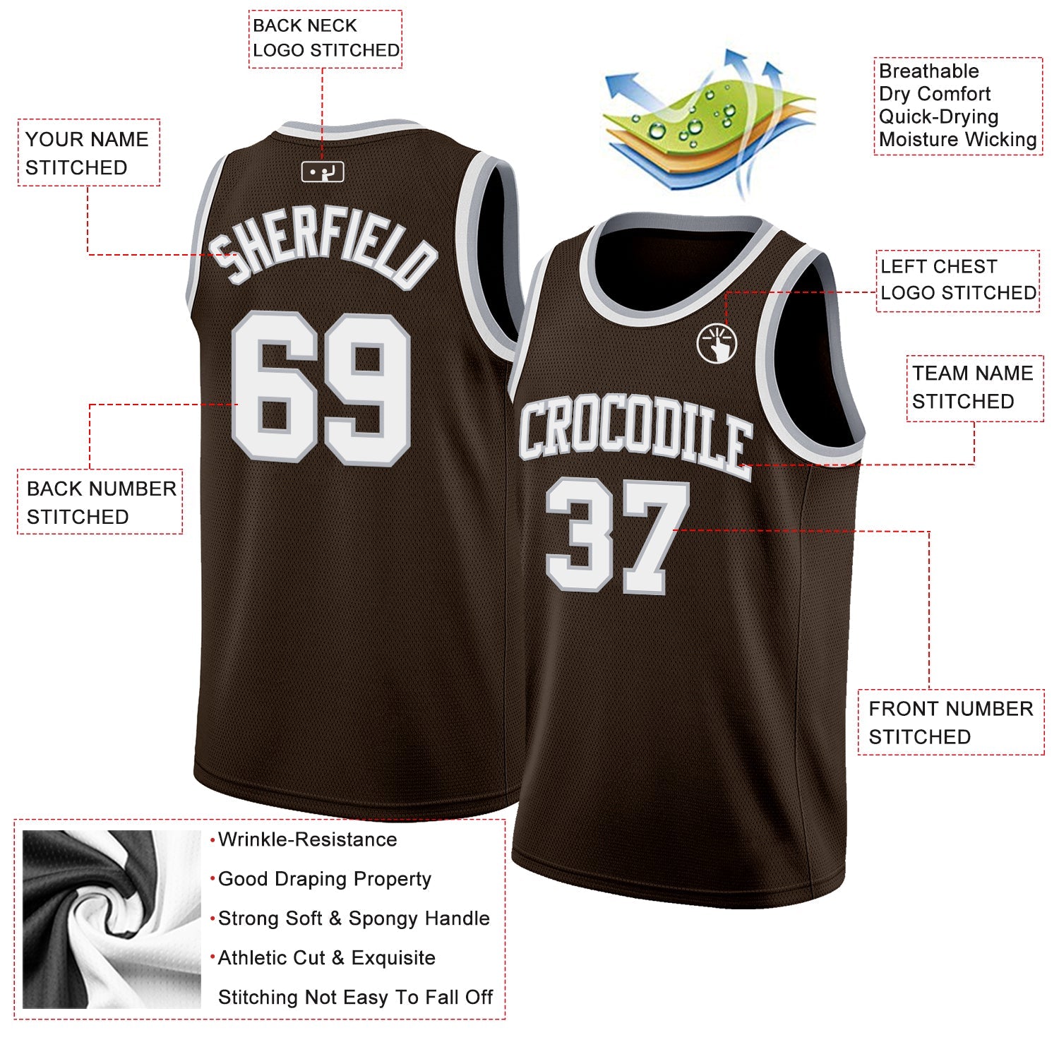 Custom Brown White-Gray Authentic Basketball Jersey view 2