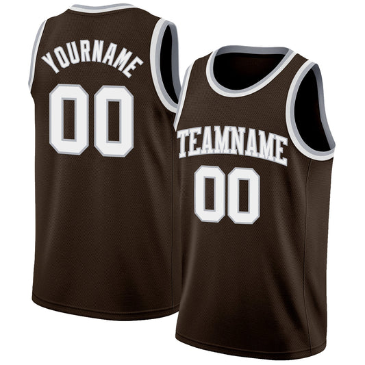 Custom Brown White-Gray Authentic Basketball Jersey - Main View