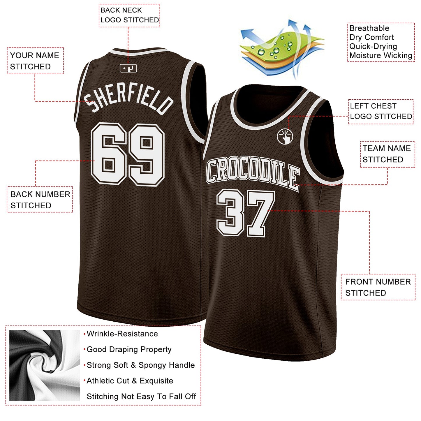 Custom Brown White Authentic Basketball Jersey view 2