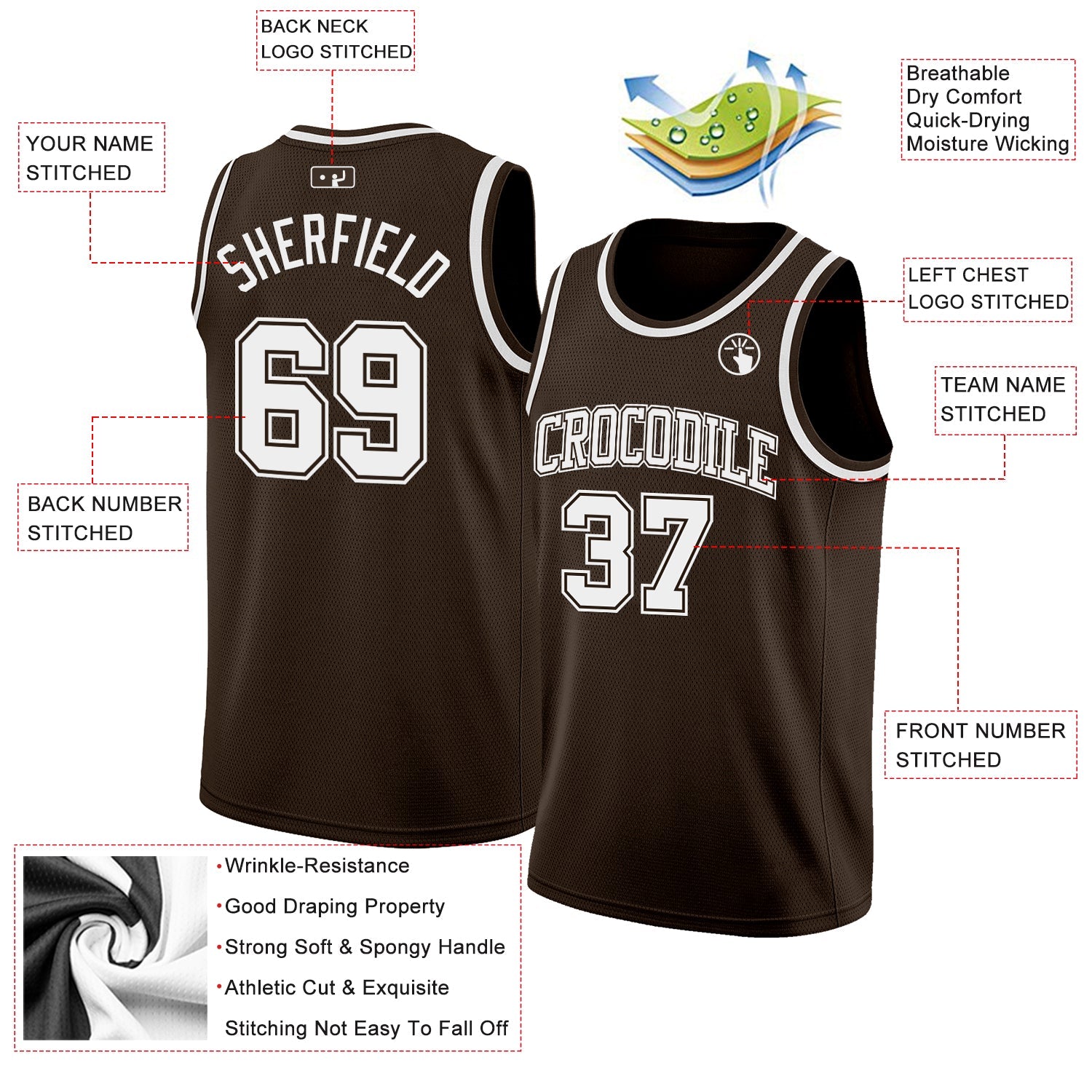 Custom Brown White Authentic Basketball Jersey view 2