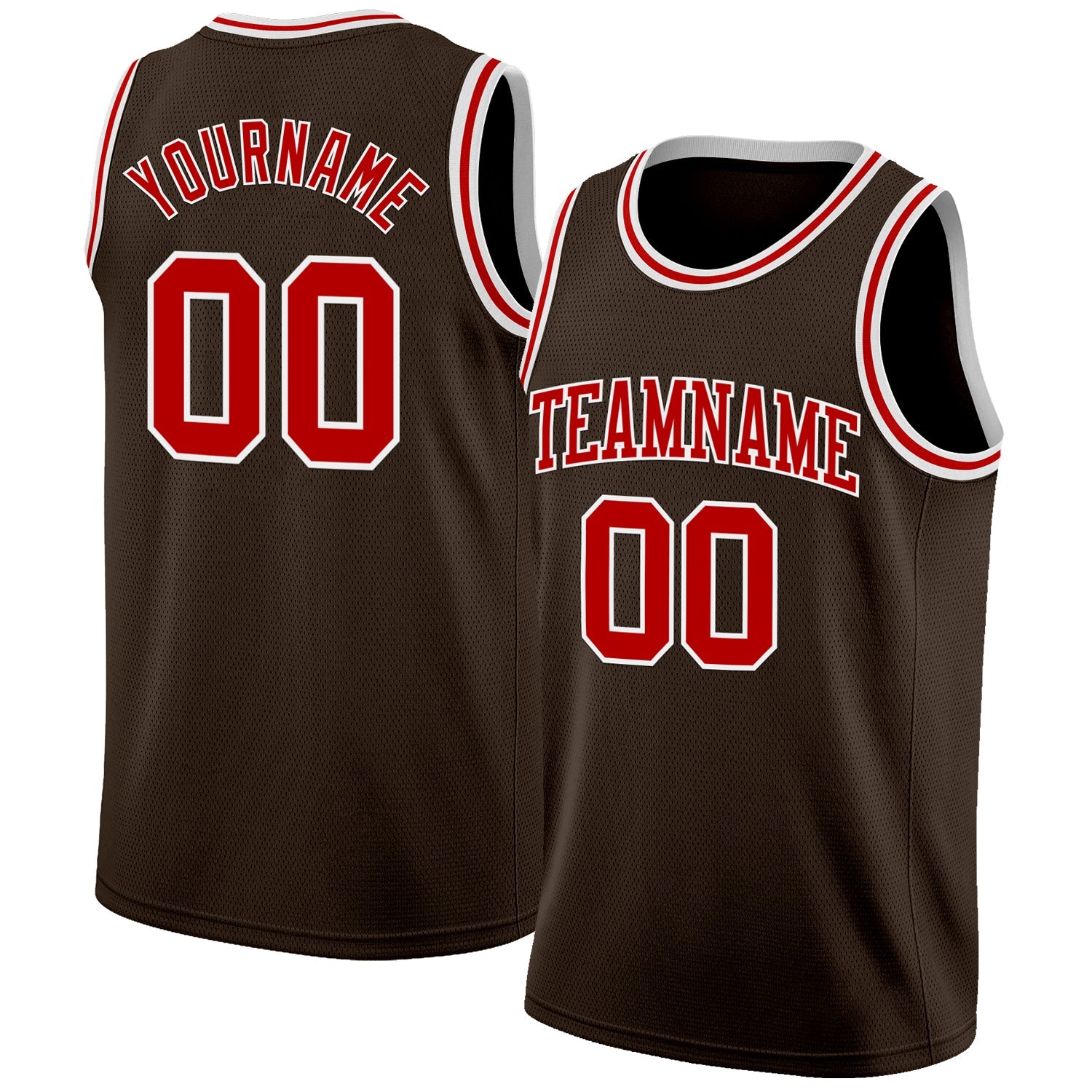 Custom Brown Red-White Authentic Basketball Jersey - Main View