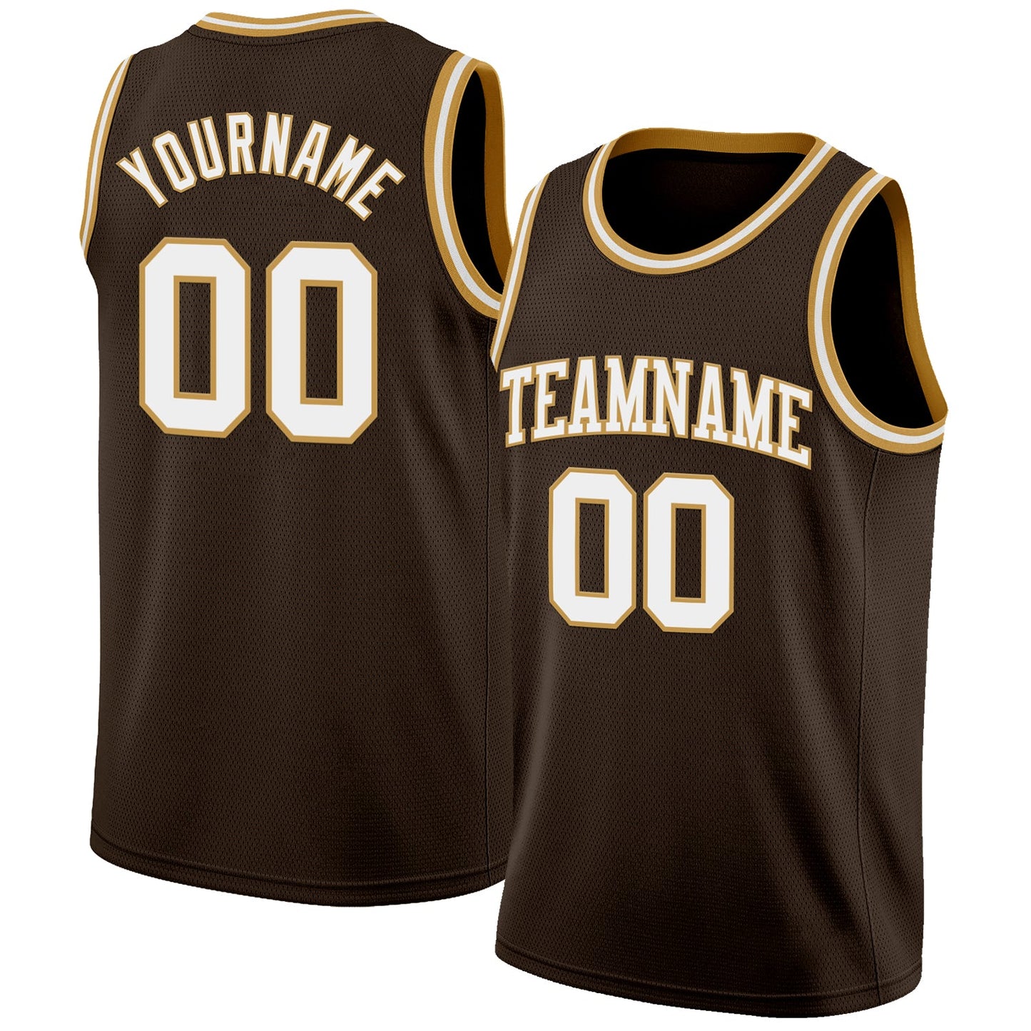 Custom Brown White-Old Gold Authentic Basketball Jersey - Main View
