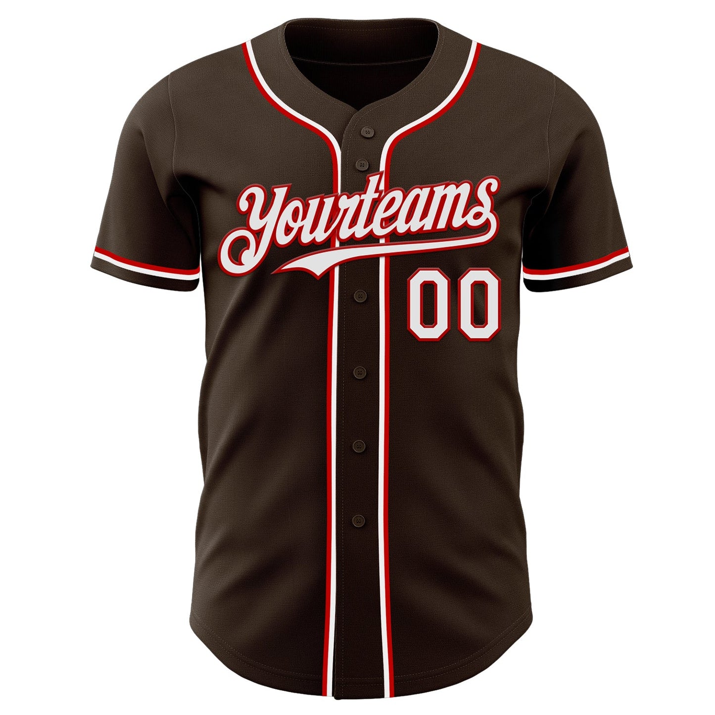 Custom Brown White-Red Authentic Baseball Jersey view 2