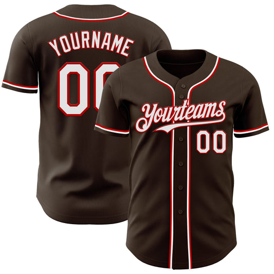 Custom Brown White-Red Authentic Baseball Jersey - Main View