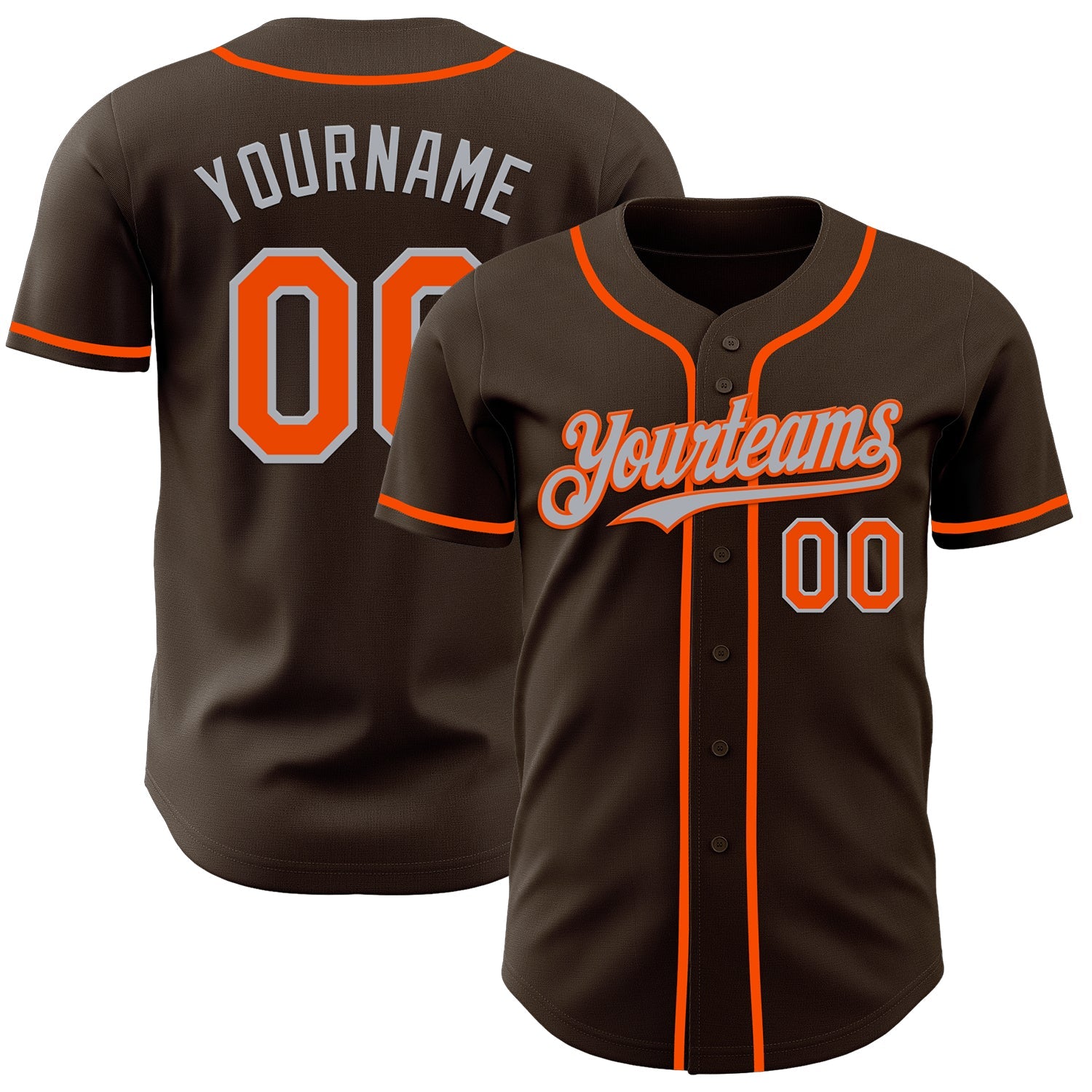 Custom Brown Orange-Gray Authentic Baseball Jersey - Main View