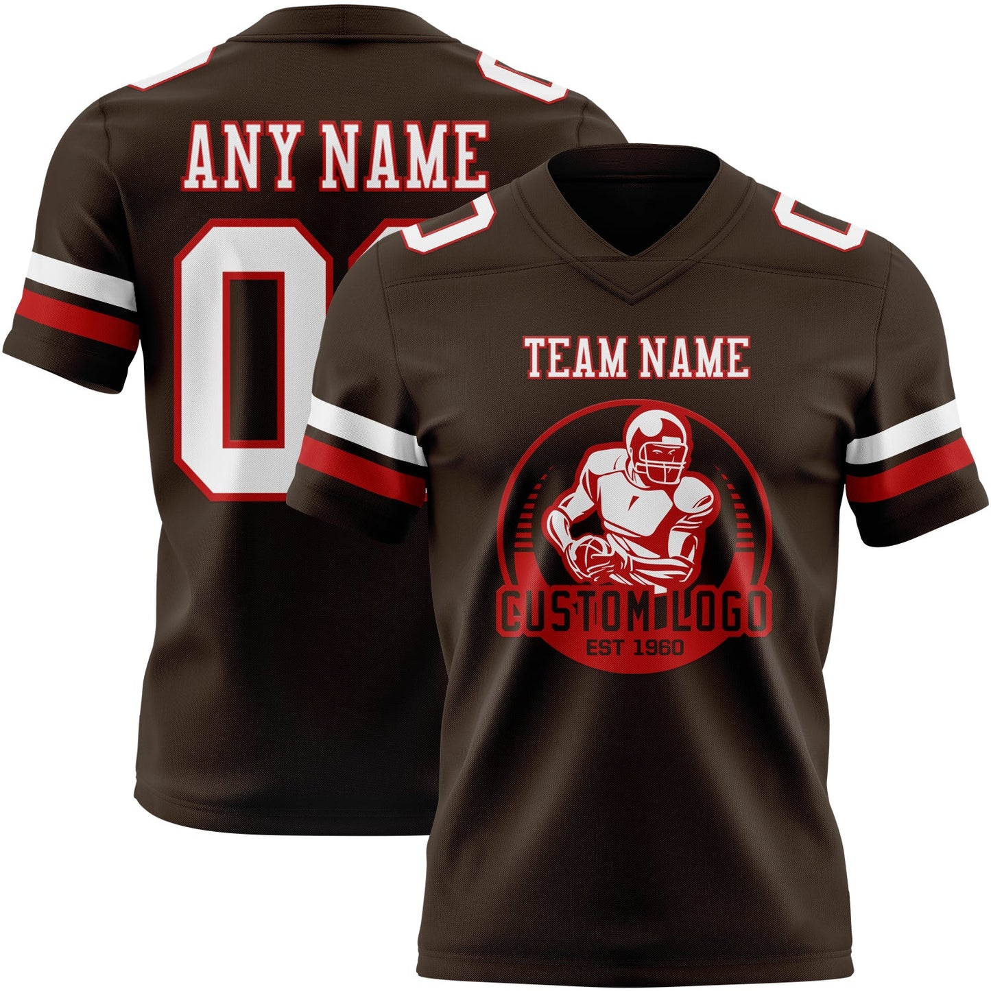 Custom Brown White-Red Authentic Football Jersey view 2