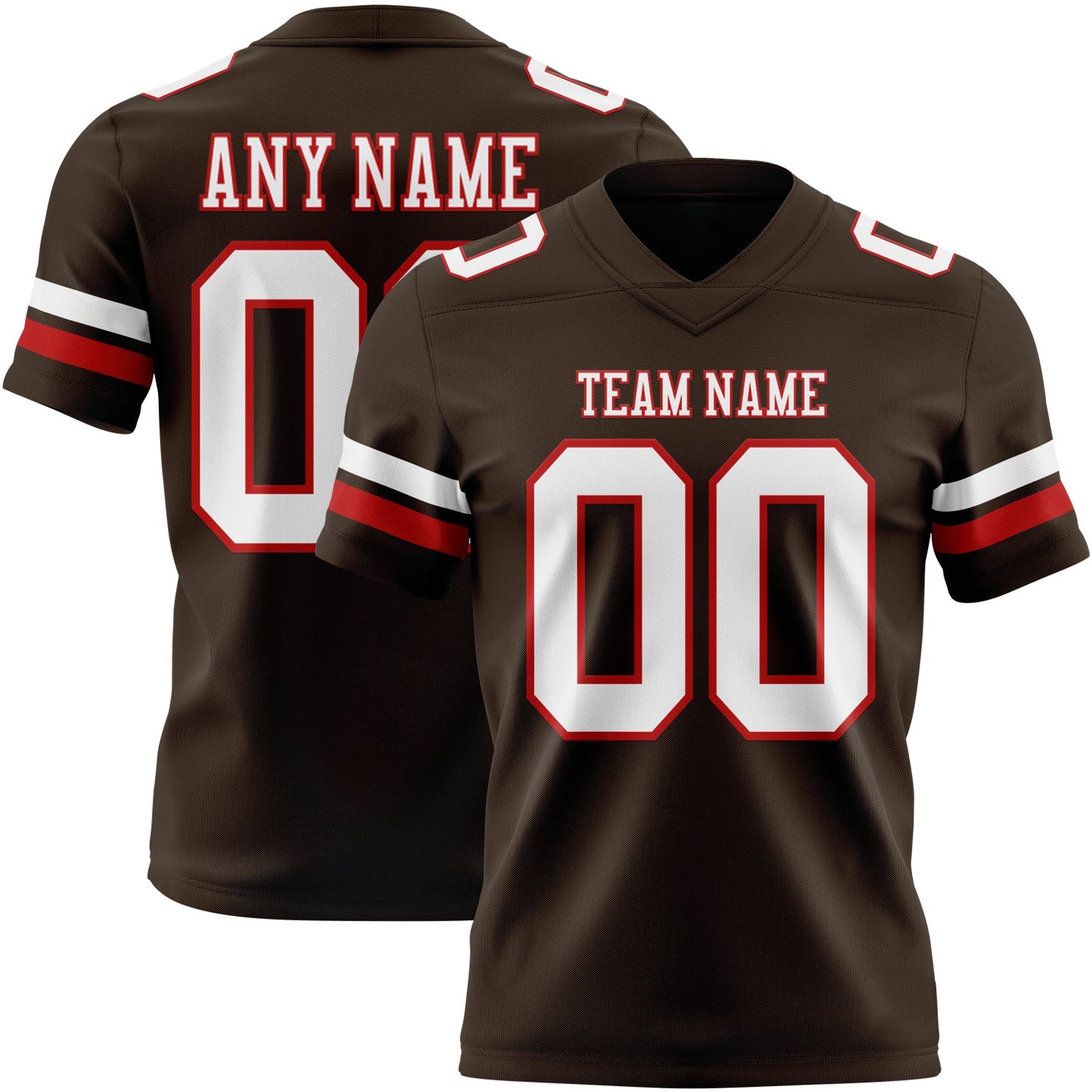 Custom Brown White-Red Authentic Football Jersey - Main View