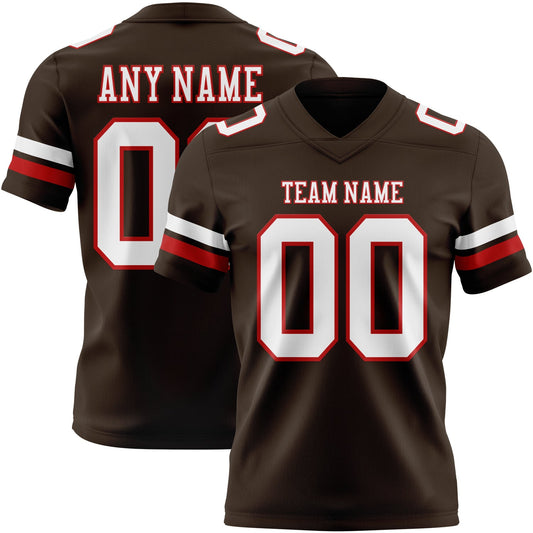 Custom Brown White-Red Authentic Football Jersey - Main View