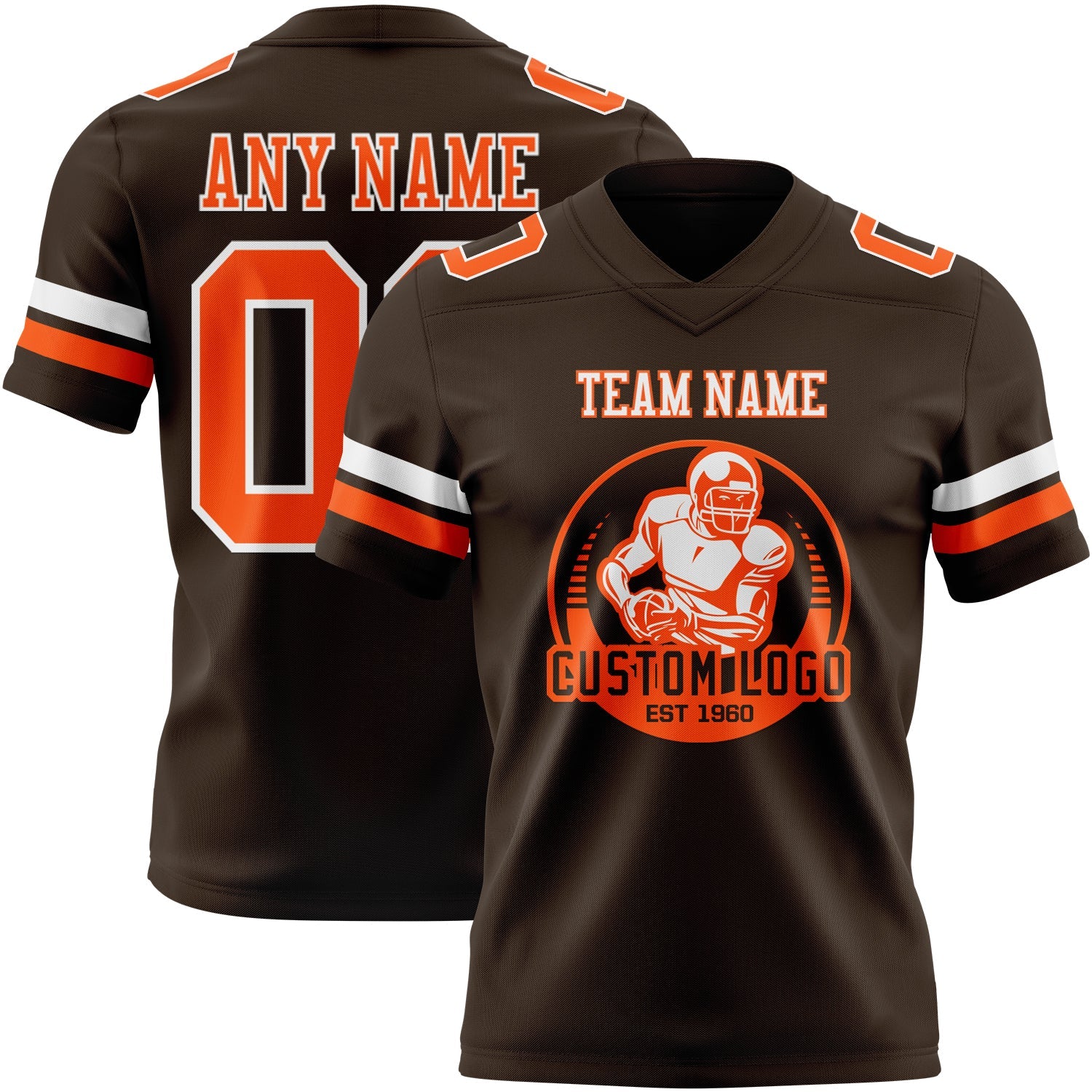 Custom Brown Orange-White Authentic Football Jersey view 2
