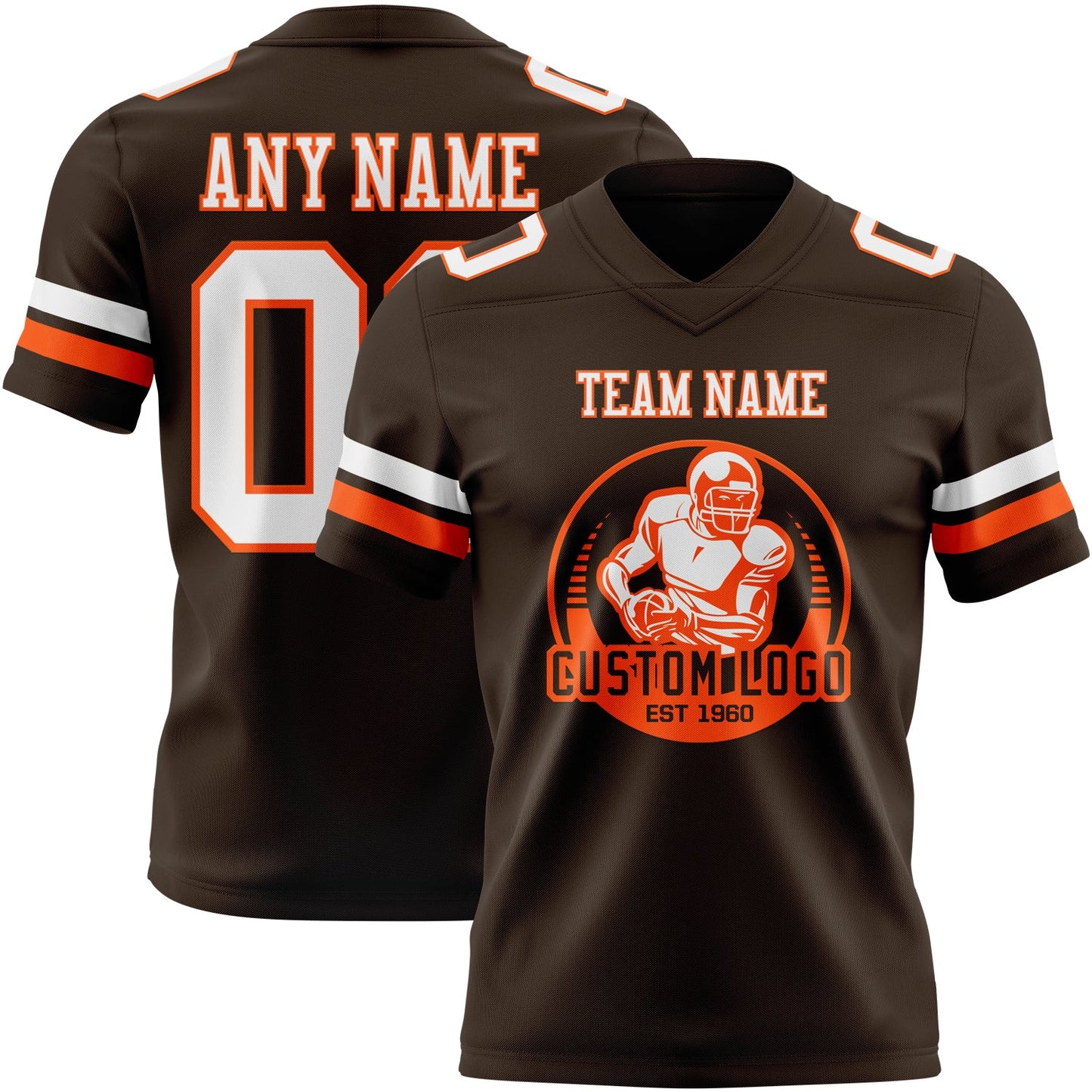 Custom Brown White-Orange Authentic Football Jersey view 2