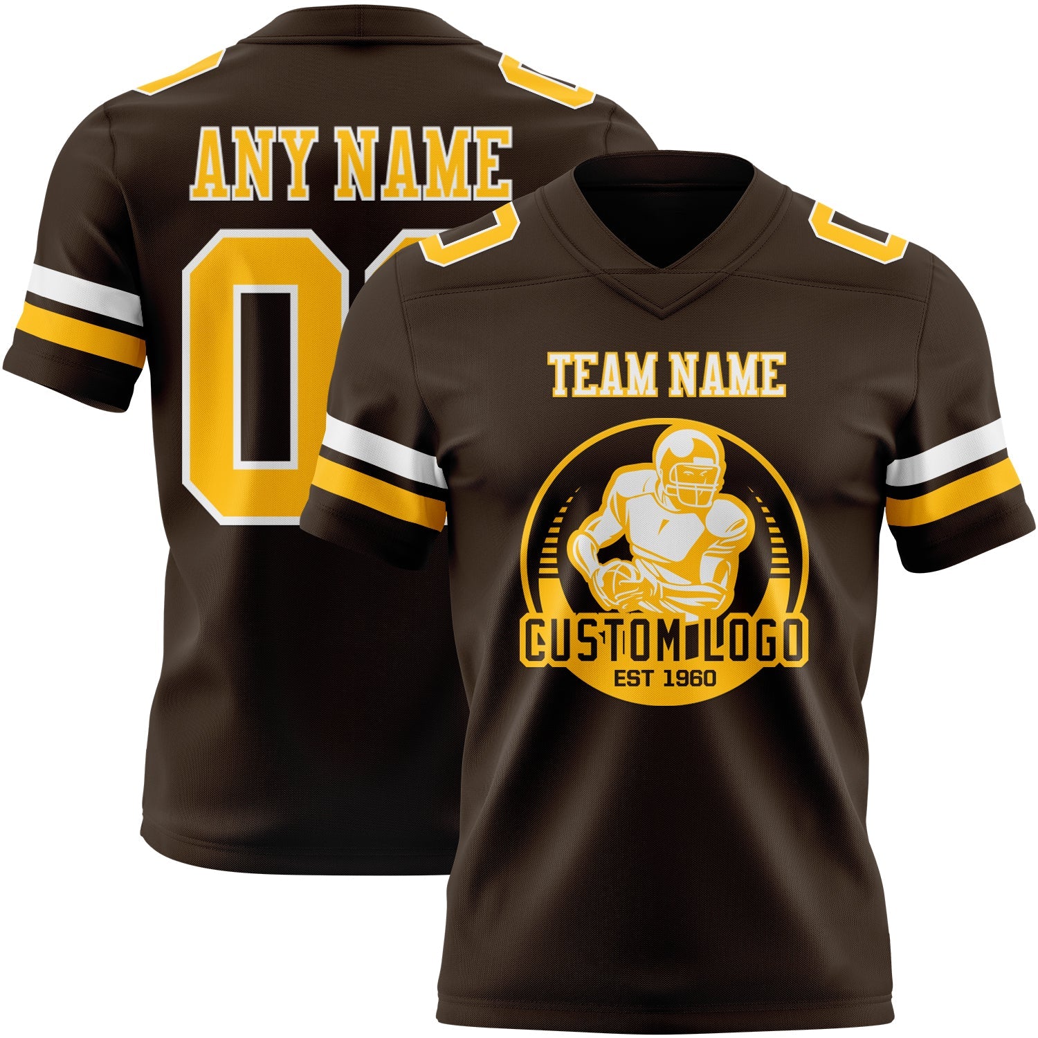 Custom Brown Gold-White Authentic Football Jersey view 2