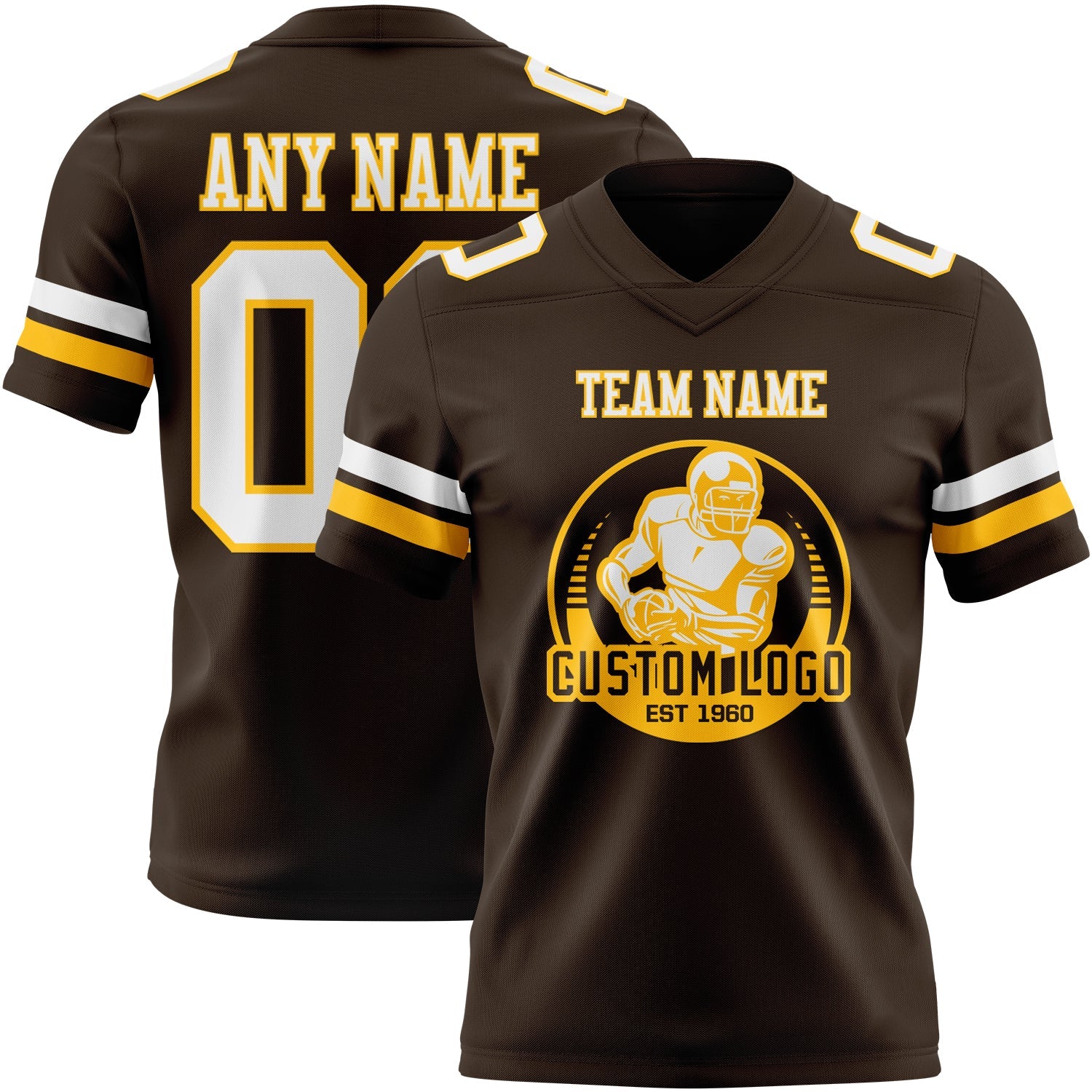 Custom Brown White-Gold Authentic Football Jersey view 2