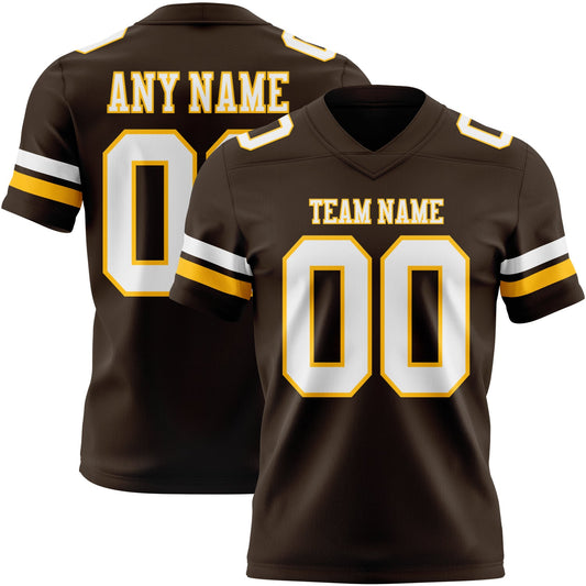 Custom Brown White-Gold Authentic Football Jersey - Main View