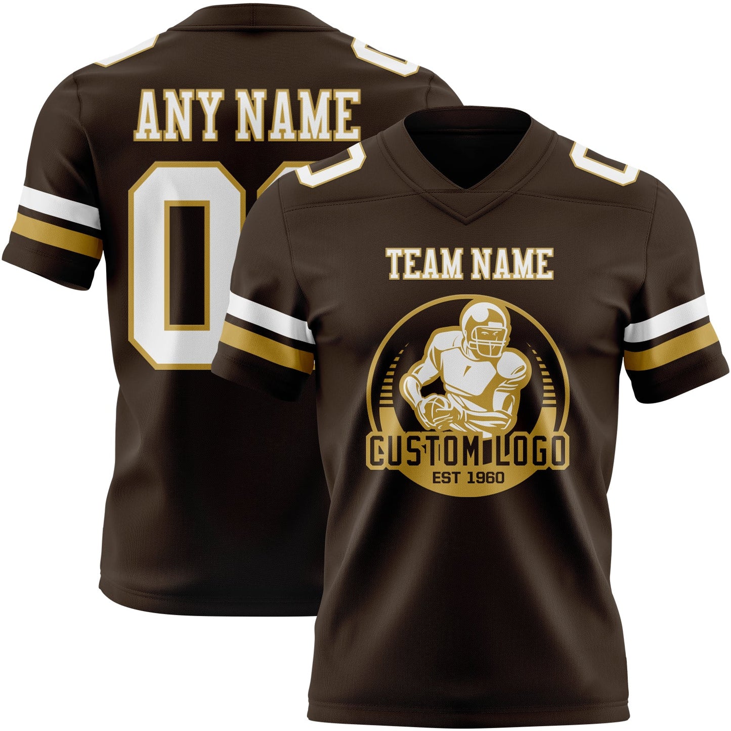 Custom Brown White-Old Gold Authentic Football Jersey view 2