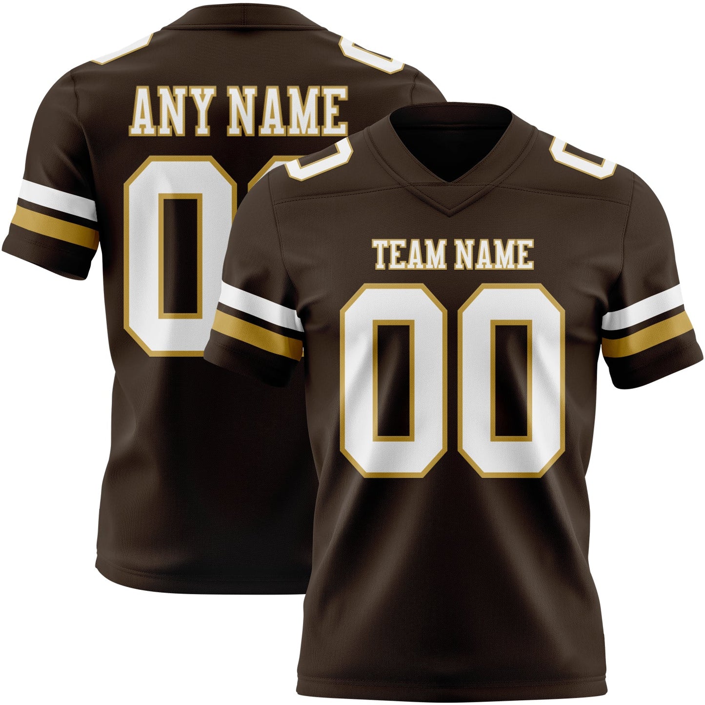 Custom Brown White-Old Gold Authentic Football Jersey - Main View
