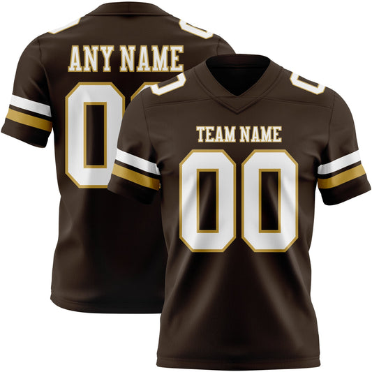 Custom Brown White-Old Gold Authentic Football Jersey - Main View