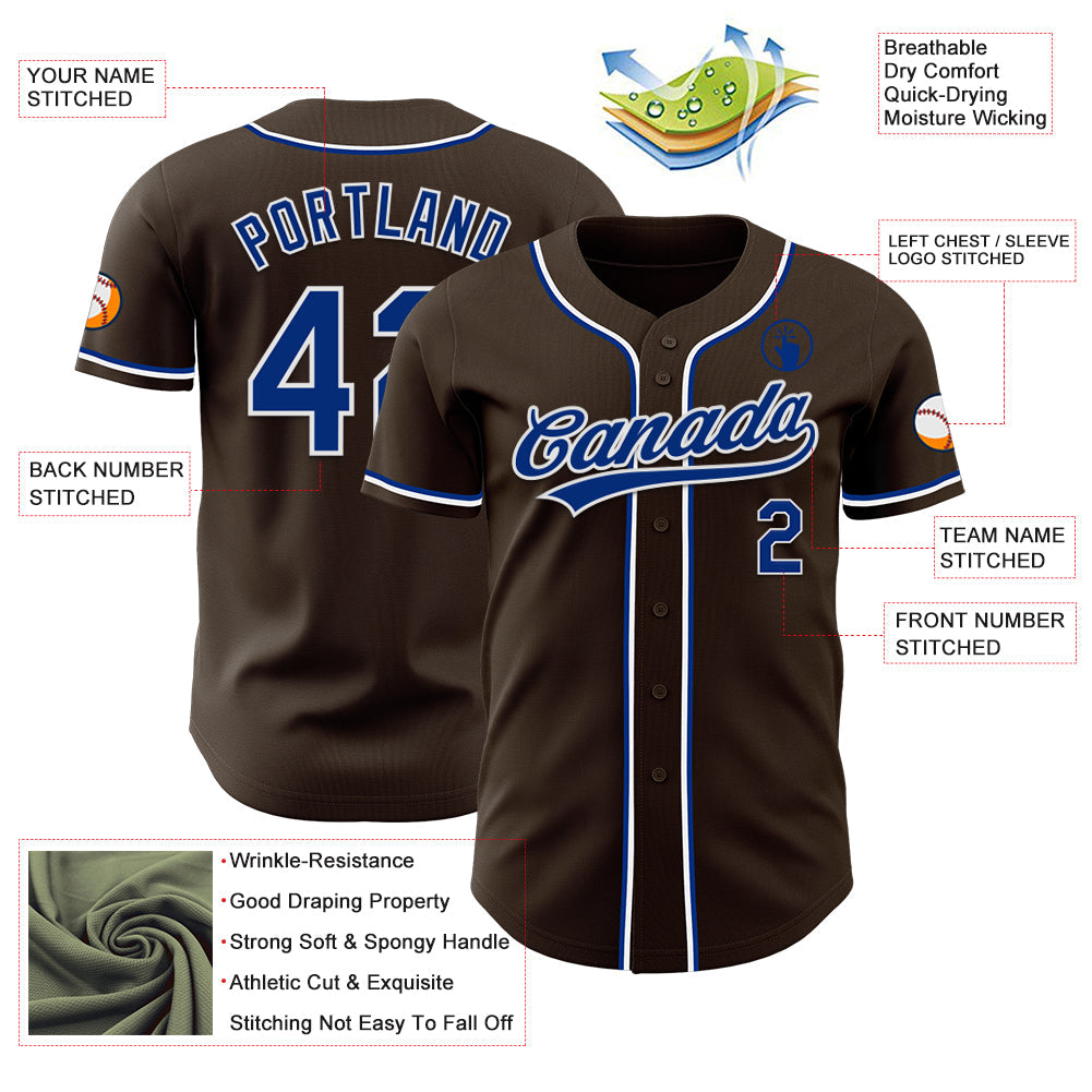 Custom Brown Royal-White Authentic Baseball Jersey view 3