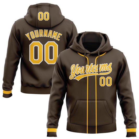 Custom Stitched Brown Gold-White Baseball Pullover Sweatshirt Hoodie - Main View