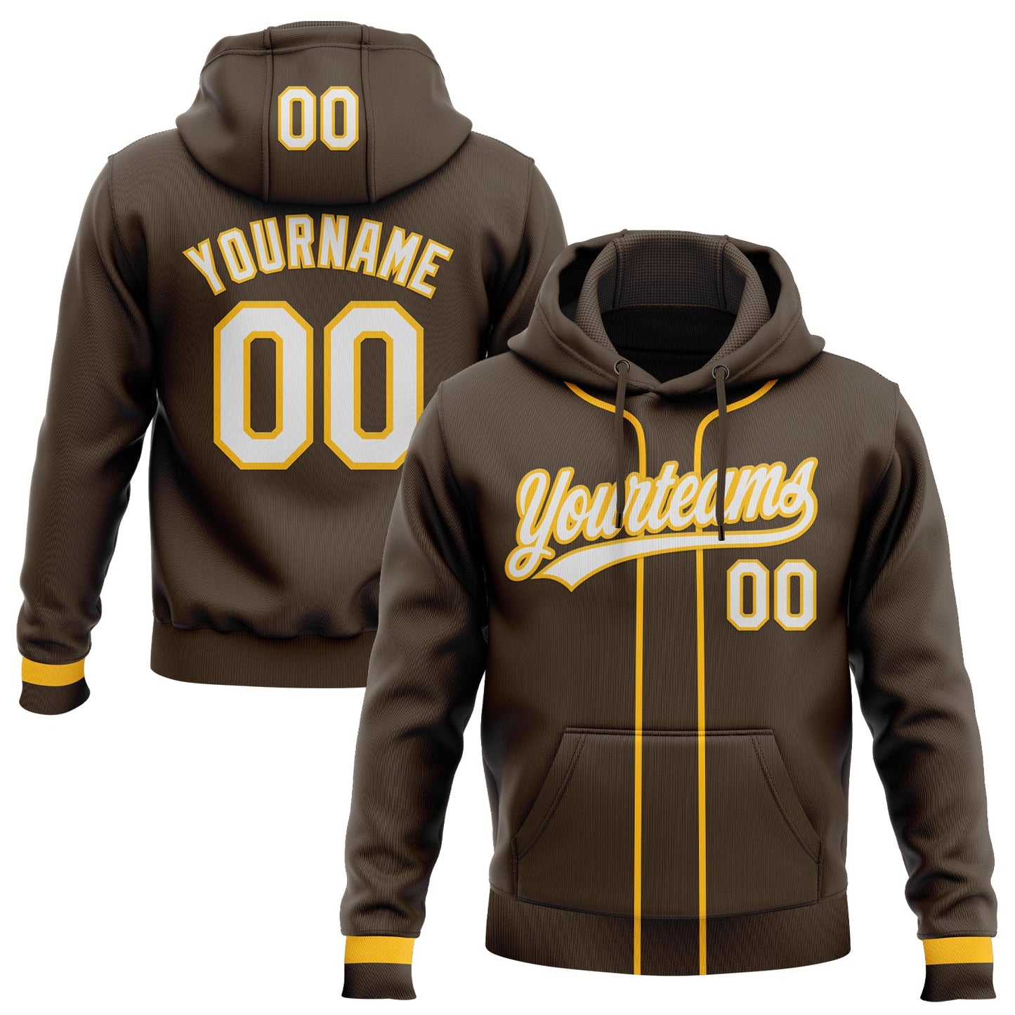 Custom Stitched Brown White-Gold Baseball Pullover Sweatshirt Hoodie - Main View