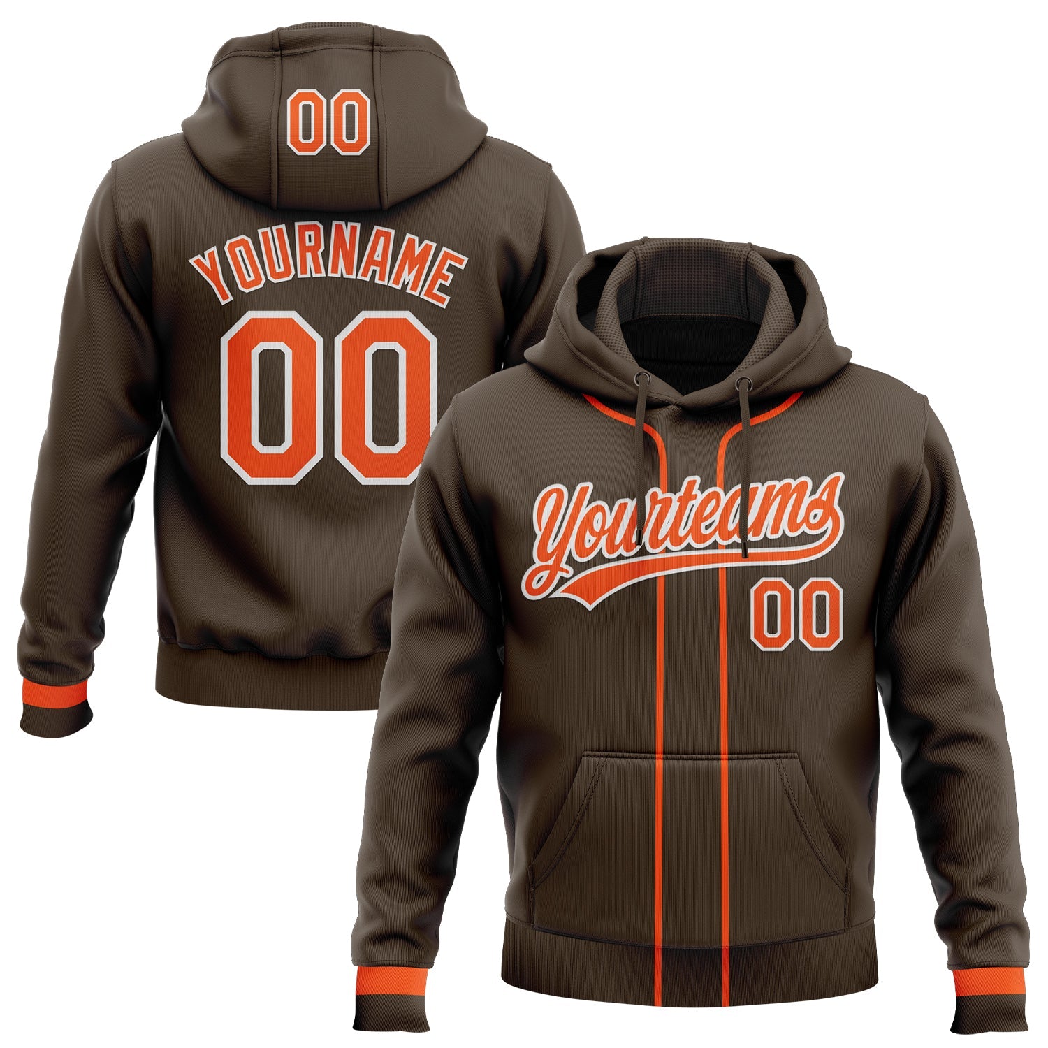 Custom Stitched Brown Orange-White Baseball Pullover Sweatshirt Hoodie - Main View