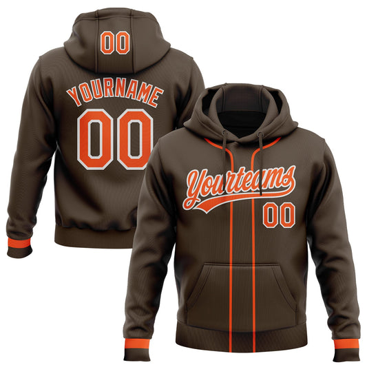 Custom Stitched Brown Orange-White Baseball Pullover Sweatshirt Hoodie - Main View
