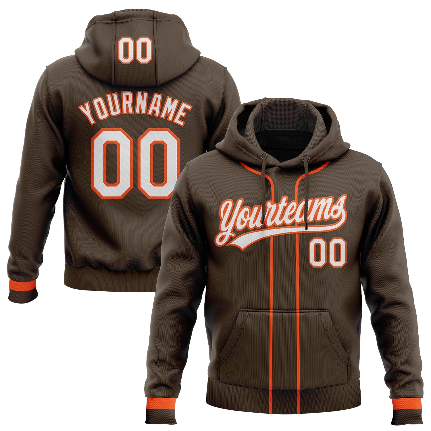 Custom Stitched Brown White-Orange Baseball Pullover Sweatshirt Hoodie - Main View