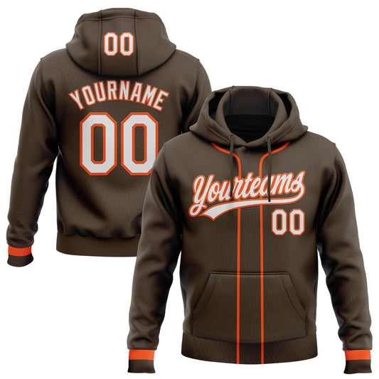 Custom Stitched Brown White-Orange Baseball Pullover Sweatshirt Hoodie - Main View