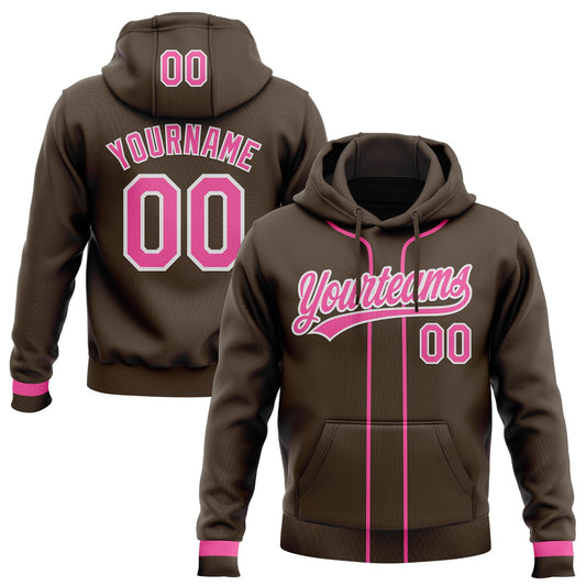 Custom Stitched Brown Pink-White Baseball Pullover Sweatshirt Hoodie - Main View