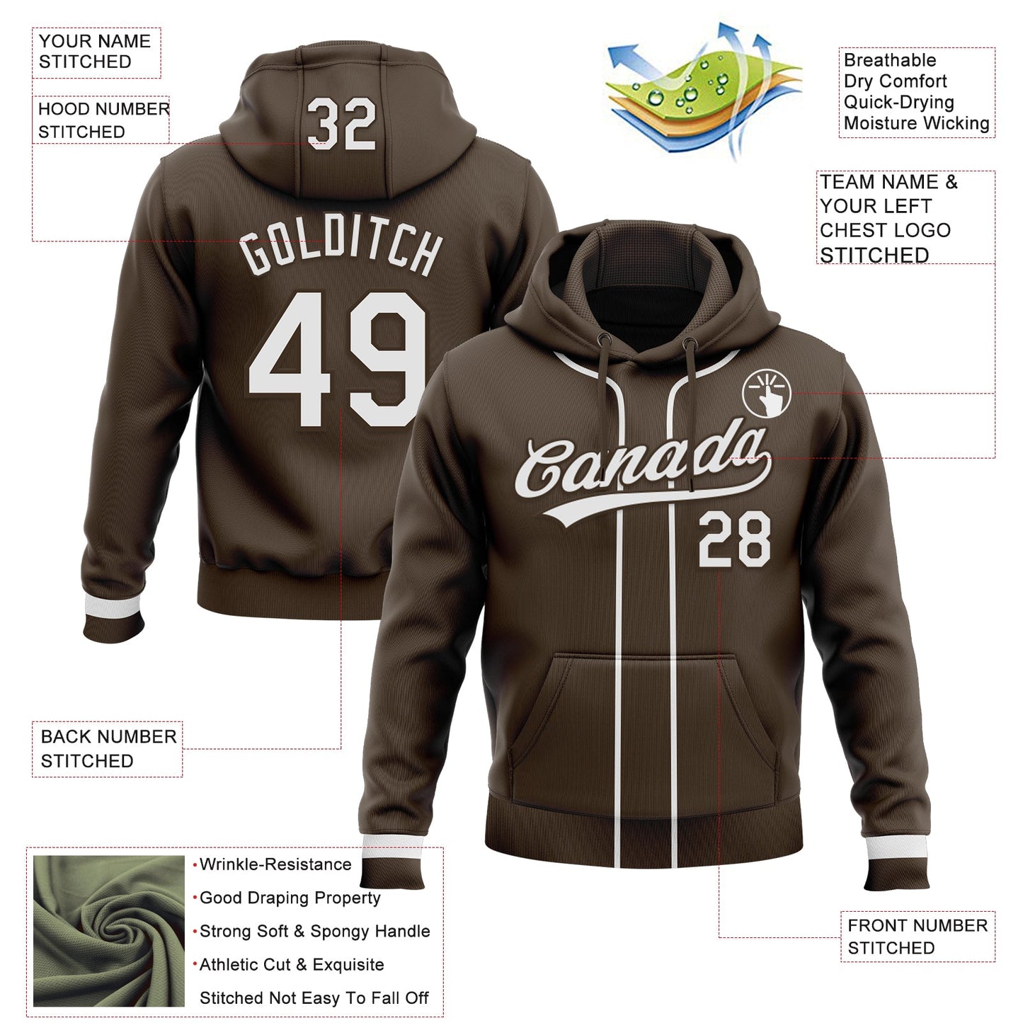 Custom Stitched Brown White-Brown Baseball Pullover Sweatshirt Hoodie view 2
