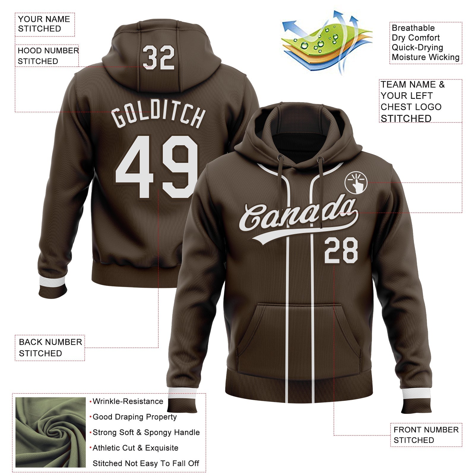Custom Stitched Brown White-Brown Baseball Pullover Sweatshirt Hoodie view 2