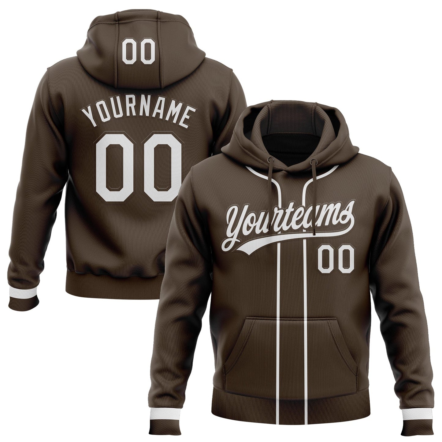 Custom Stitched Brown White-Brown Baseball Pullover Sweatshirt Hoodie - Main View