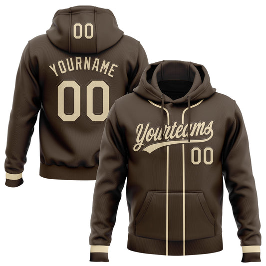 Custom Stitched Brown Cream-Brown Baseball Pullover Sweatshirt Hoodie - Main View