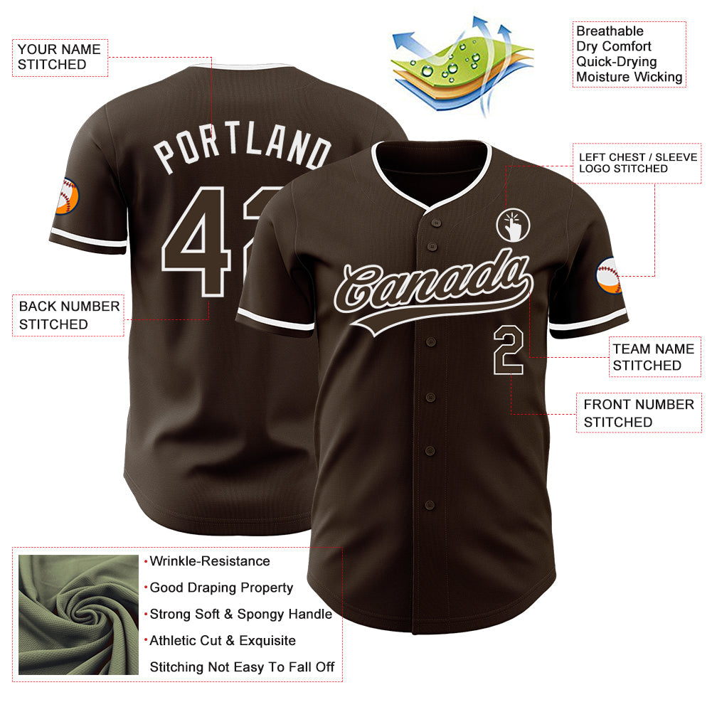 Custom Brown-White Authentic Baseball Jersey view 3