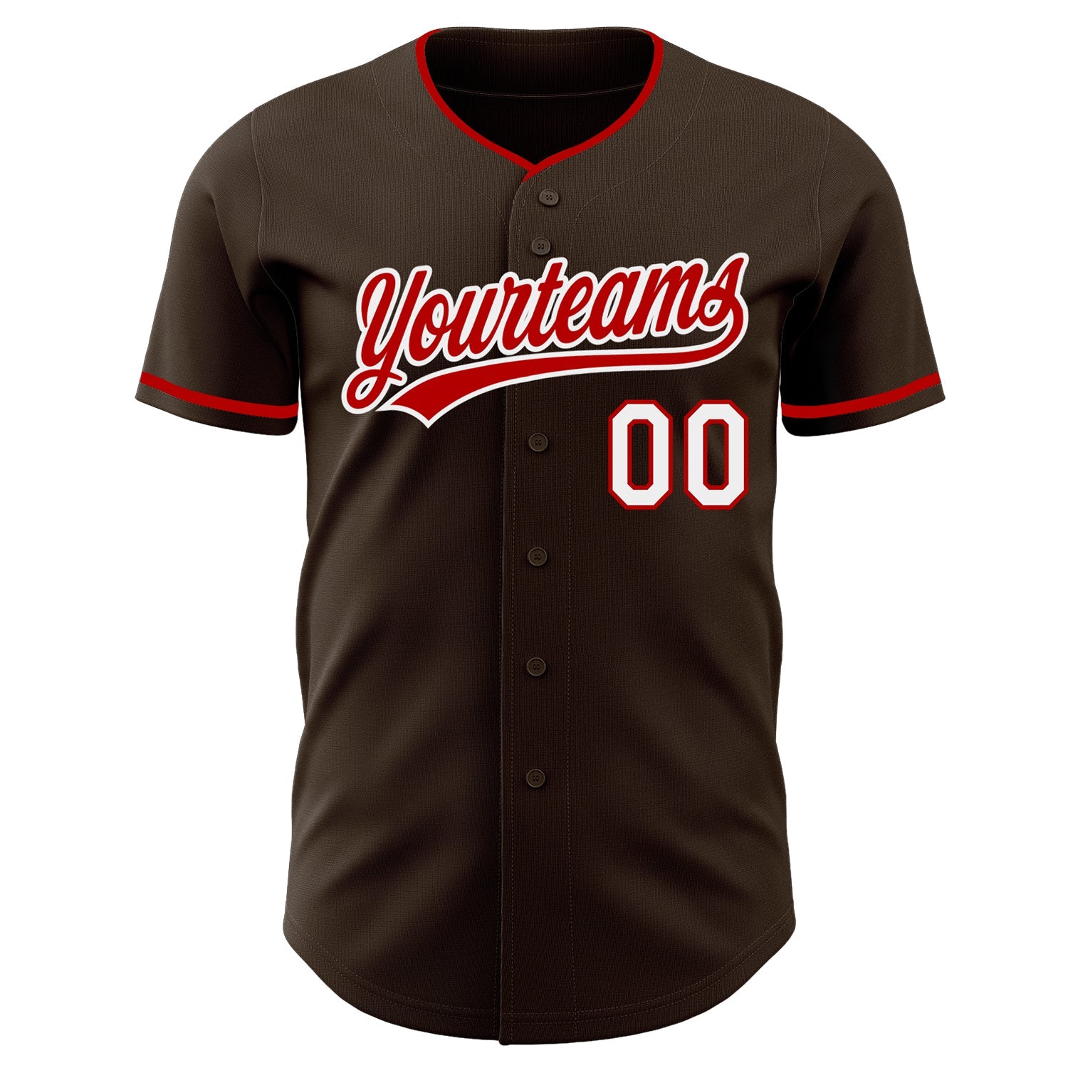 Custom Brown Red-White Authentic Baseball Jersey view 2