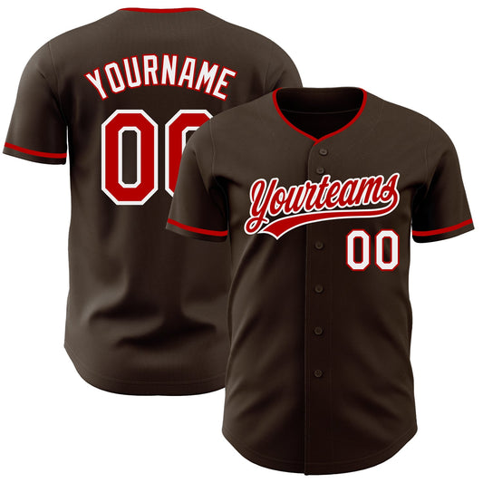 Custom Brown Red-White Authentic Baseball Jersey - Main View